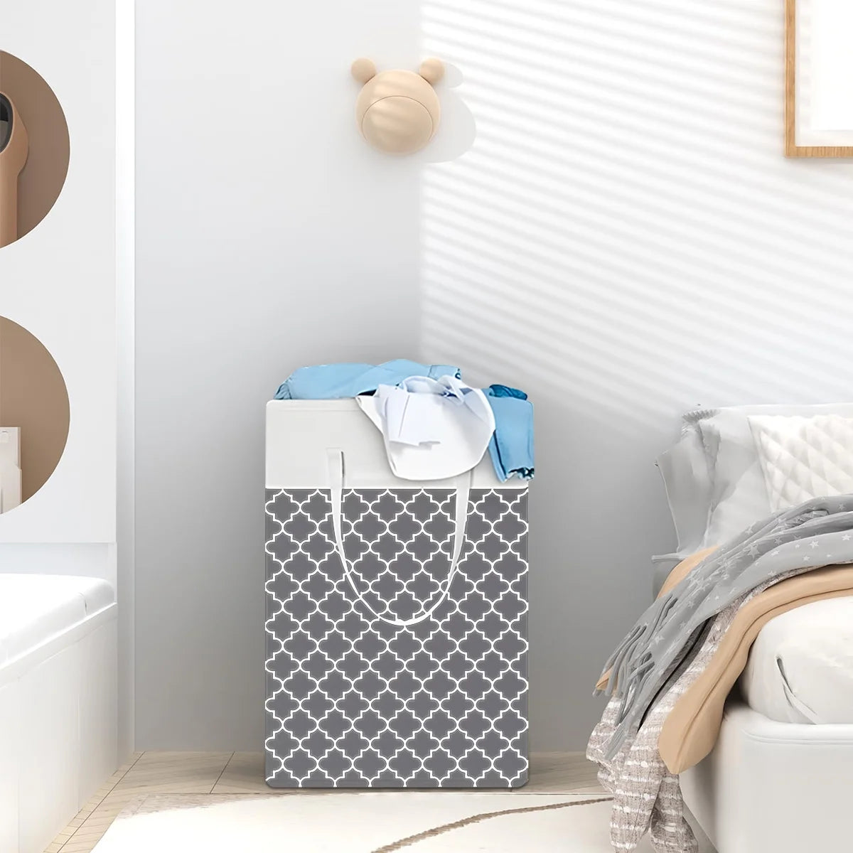 Collapsible Laundry Hamper 75 L, Waterproof Clothes Storage Hampers Oxford Cloth with Handles ,Clover