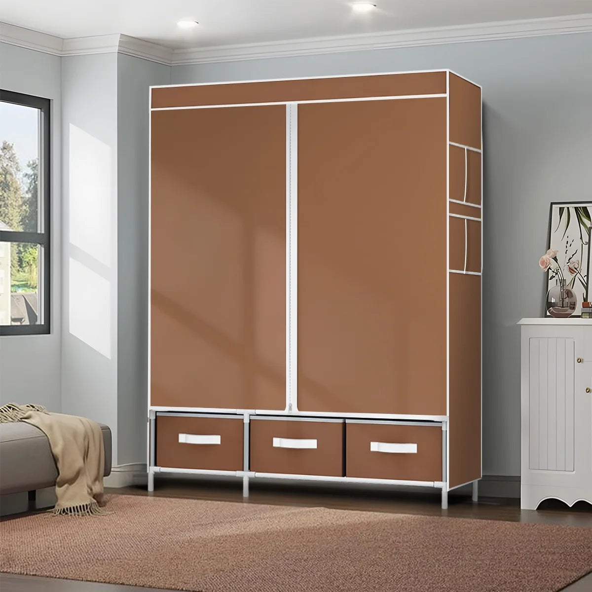 Portable Closet,Brochao Portable Wardrobe with 3 Drawer and 4 Storage Shelves and Side Pocket for Clothes Storage Organizer