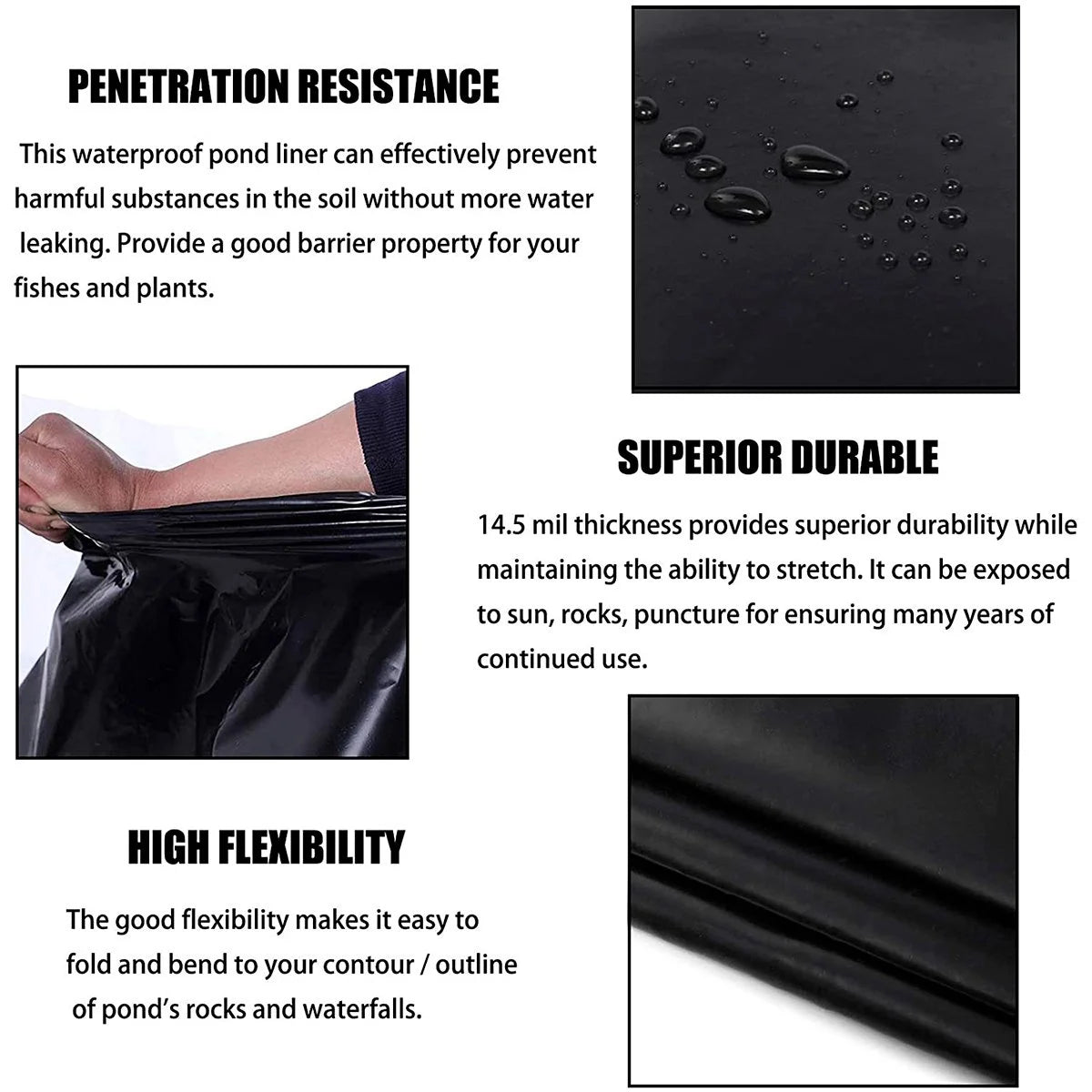 Pond Liner, Brochao HDPE Pond Skins,Fish Pond Liners PVC Membrane for Outdoor Gardens Patio Pool Water Fountain Waterfall Landscaping