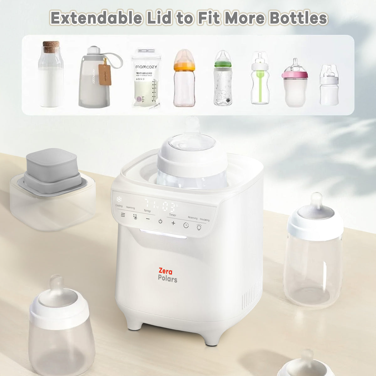Baby Bottle Warmer, Zera Polars 6-in-1 Bottle Warmer for Breastmilk, Fast Baby Milk Warmer with Temperature Control, Refrigeration, Reserving and Timer, White