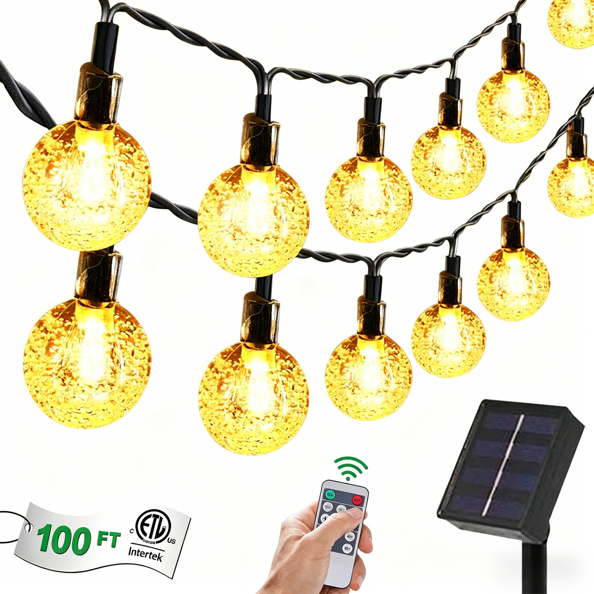 Brochao Solar String Lights Outdoor Waterproof Solar Power LED Patio Lights for Porch Garden Market Bistro