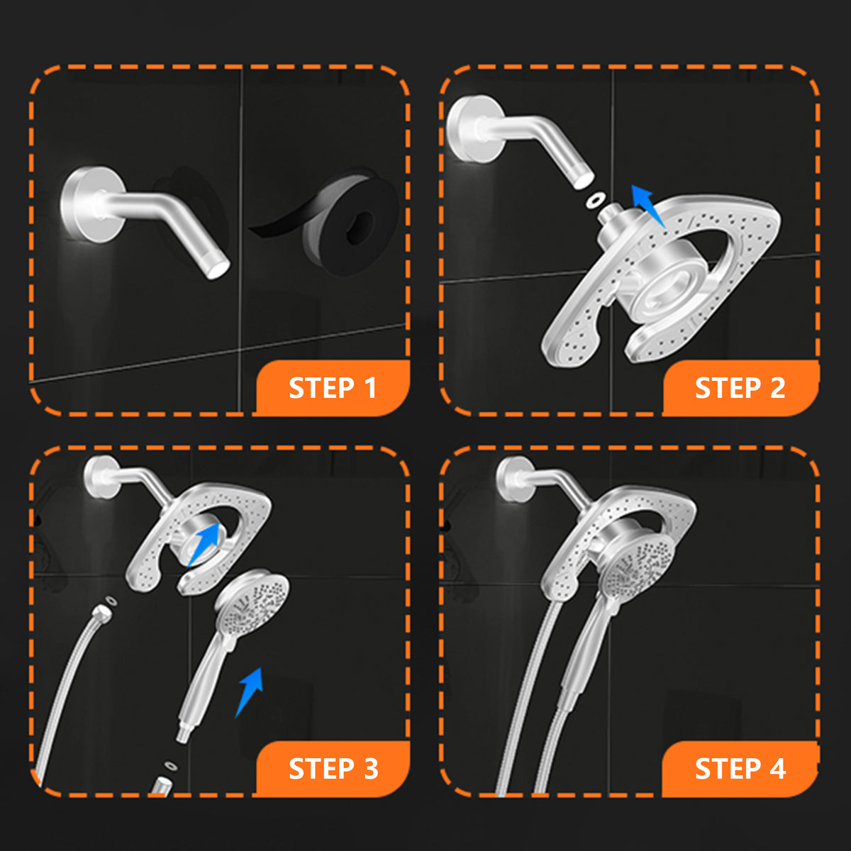 High Pressure Shower Heads, Brochao 7.1Inch 2 in 1 Rainfall Shower head & Handheld Showers with Magnetic Docking System, 6 Function Handheld Shower Head