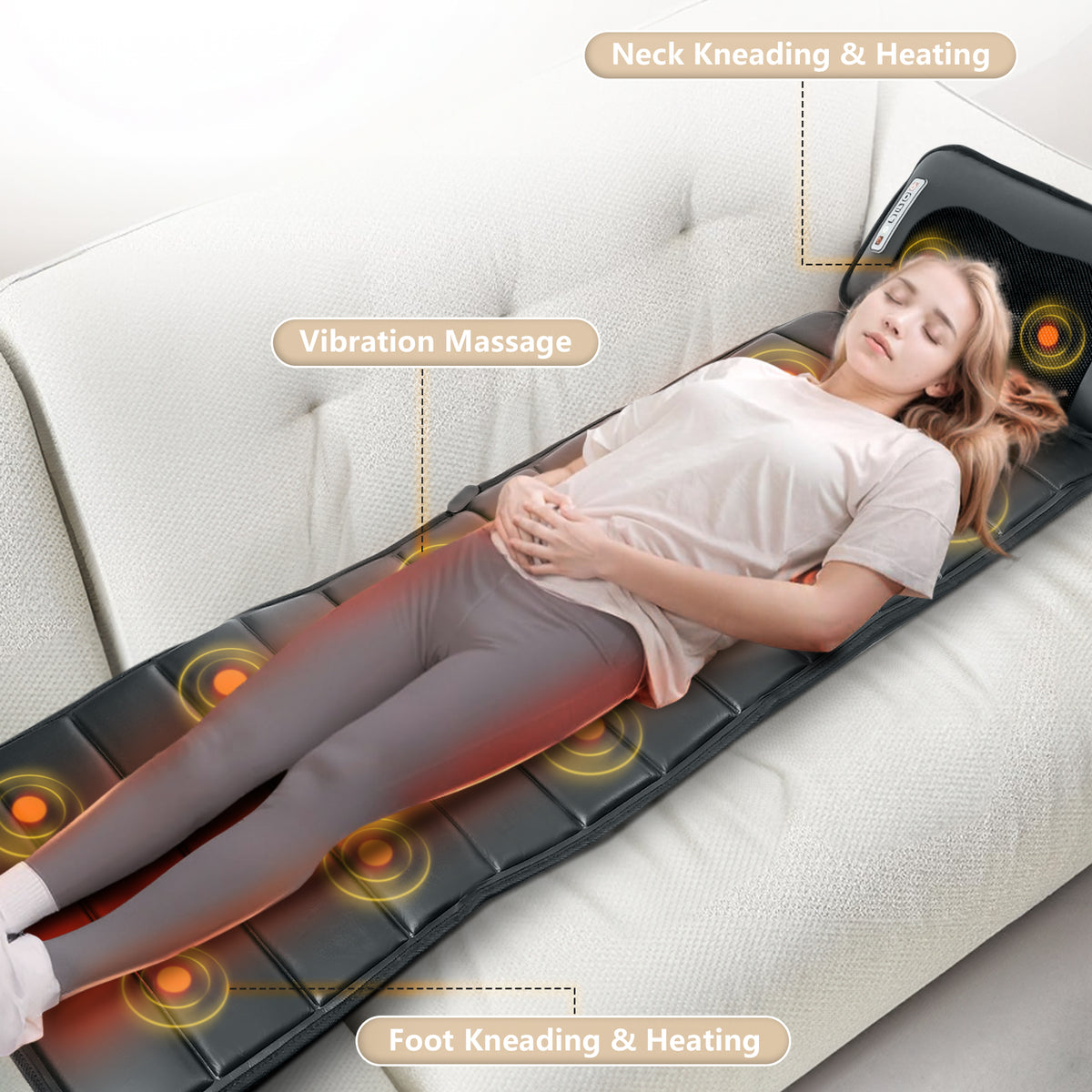 Brochao Full Body Massage Mat with Heat, Foot Massager, Whole Body Vibration Massage Chair Pad Cushion with Detachable Shiatsu Neck Massage Pillow