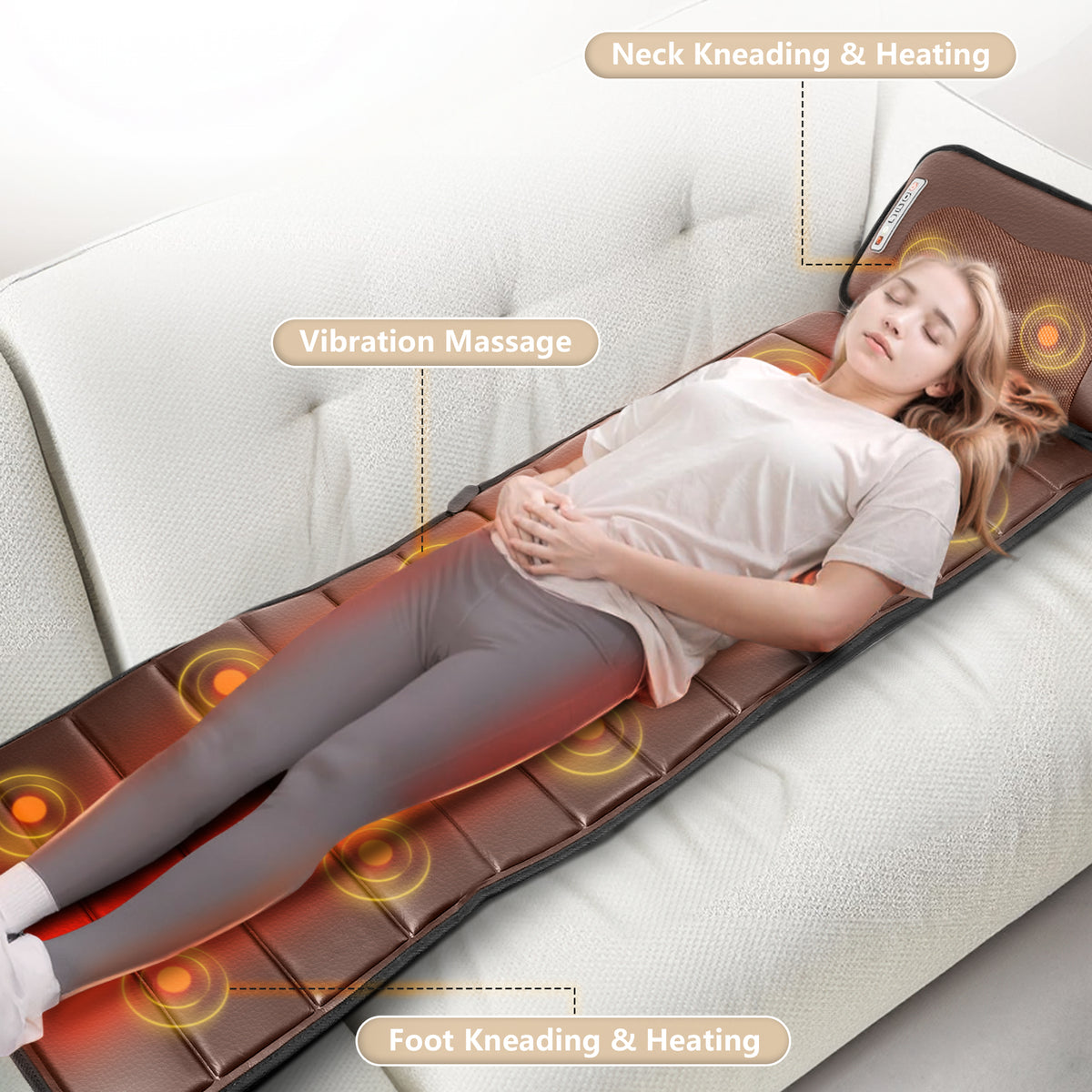Brochao Full Body Massage Mat with Heat, Foot Massager, Whole Body Vibration Massage Chair Pad Cushion with Detachable Shiatsu Neck Massage Pillow