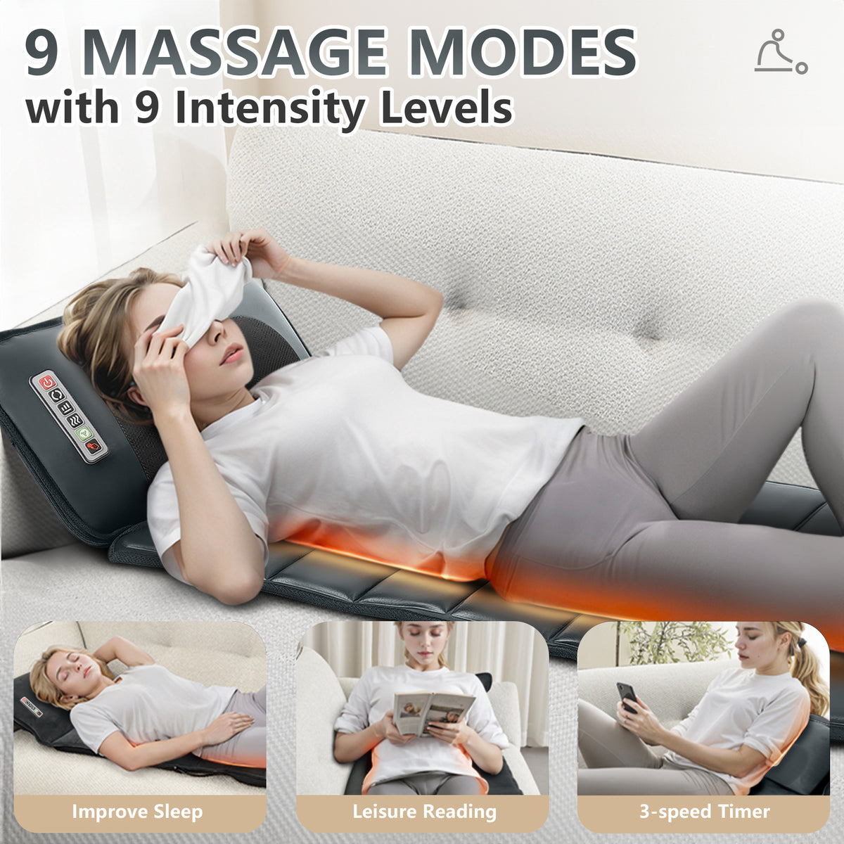 Brochao Full Body Massage Mat with Heat, Foot Massager, Whole Body Vibration Massage Chair Pad Cushion with Detachable Shiatsu Neck Massage Pillow