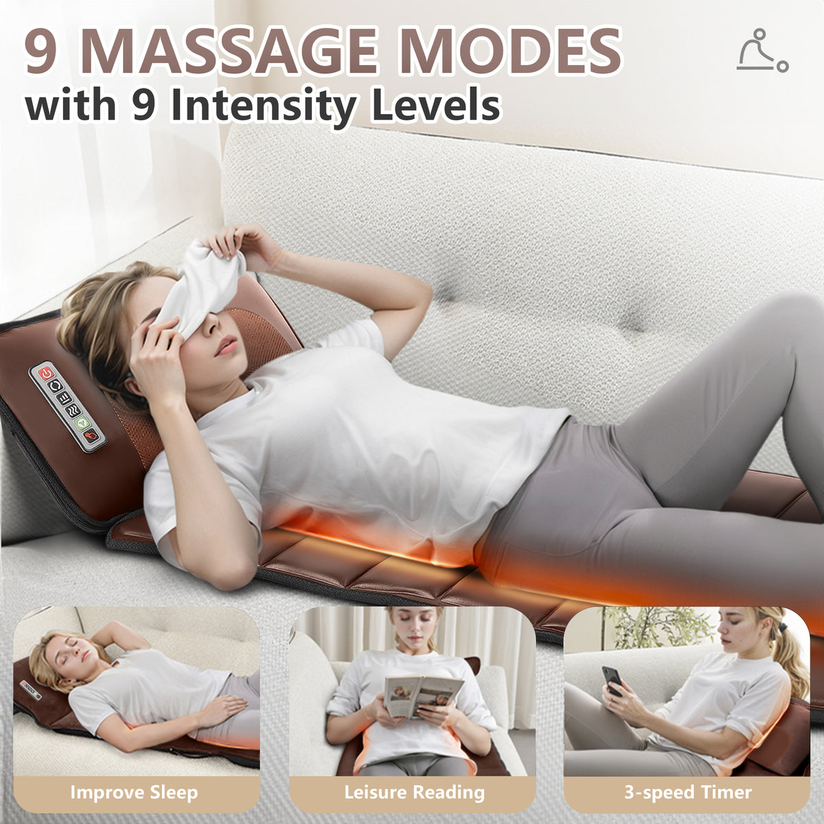 Brochao Full Body Massage Mat with Heat, Foot Massager, Whole Body Vibration Massage Chair Pad Cushion with Detachable Shiatsu Neck Massage Pillow