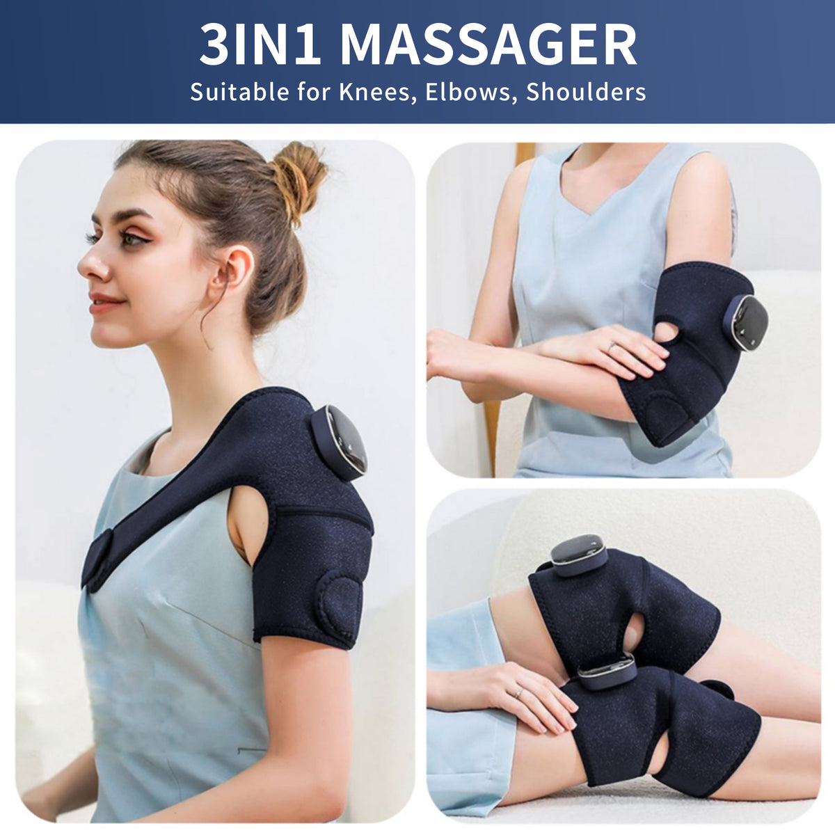 Heating Knee Massager, Brochao 3-in-1 Knee Shoulder Elbow Cordless Massager with Heat and Vibration
