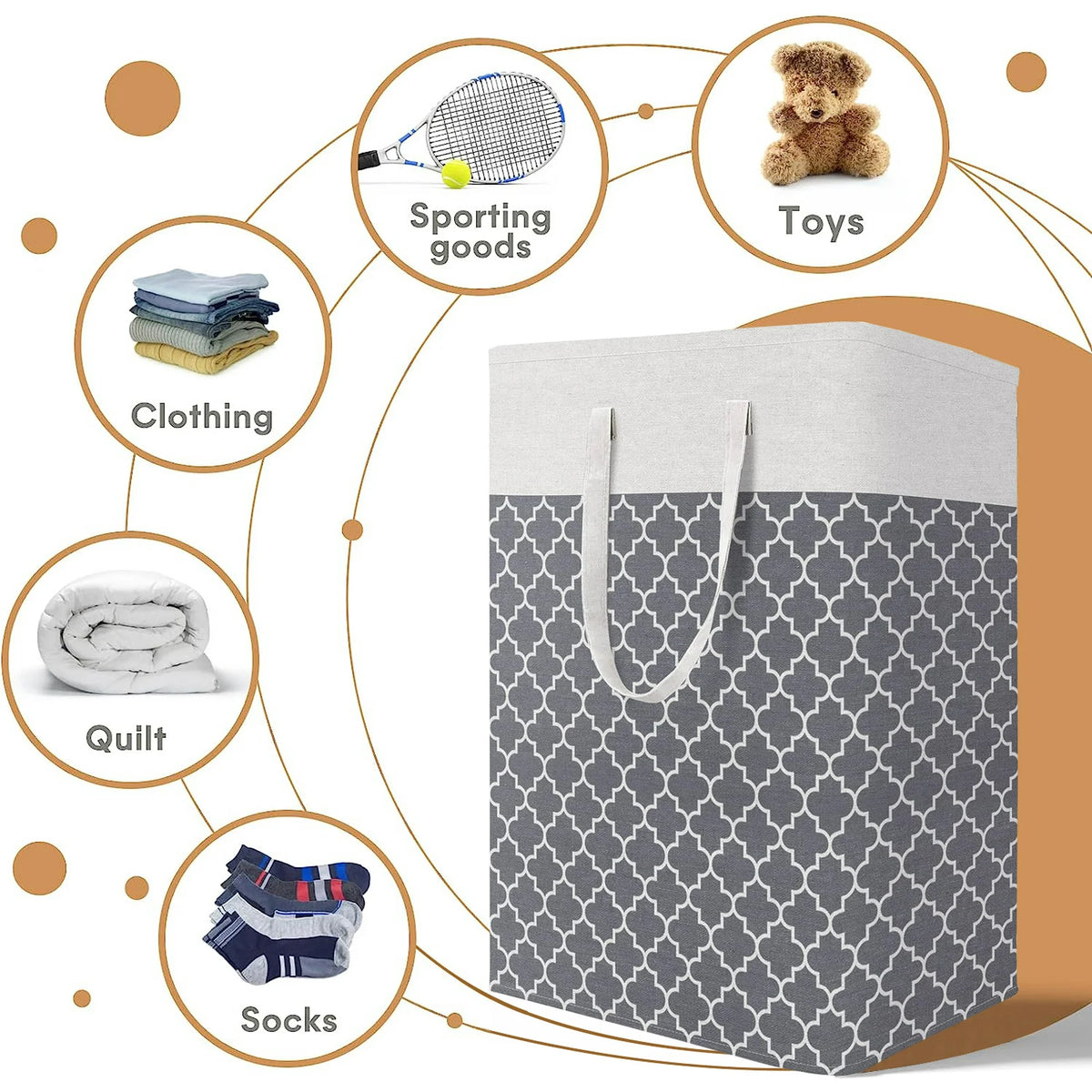 Collapsible Laundry Hamper 75 L, Waterproof Clothes Storage Hampers Oxford Cloth with Handles ,Clover