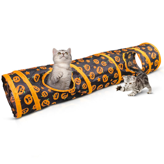 Indoor Cat Interactive Tunnel, 43.3-Inch Fun Patterned Tubular Toy, Fold able Pop-Up Easy to Clean