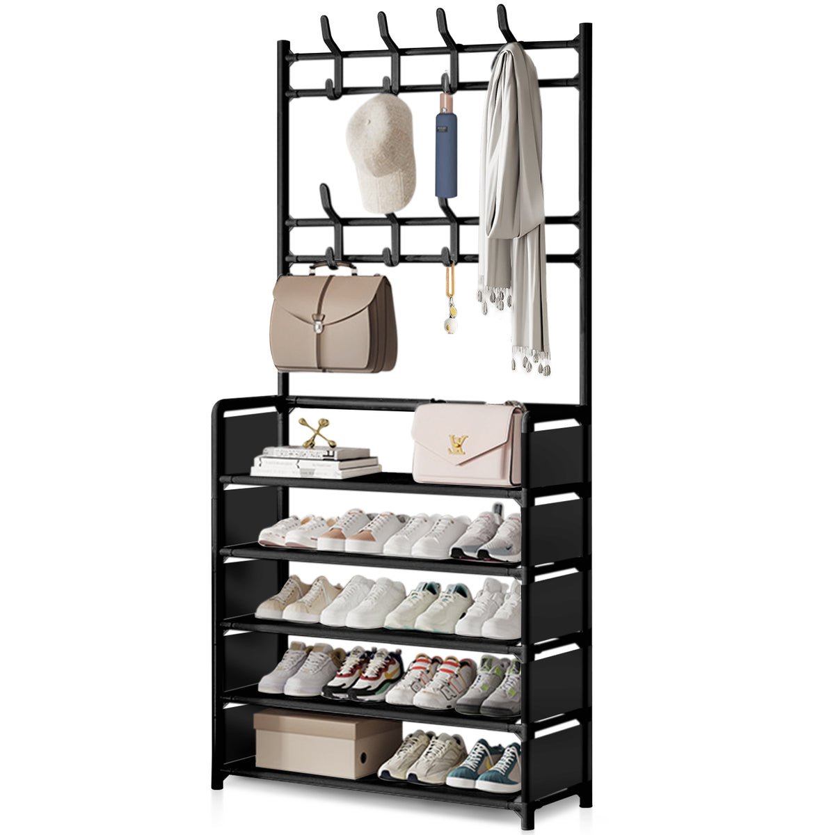 Brochao 5-Tier Dust-Proof Freestanding Shoe Rack, Black