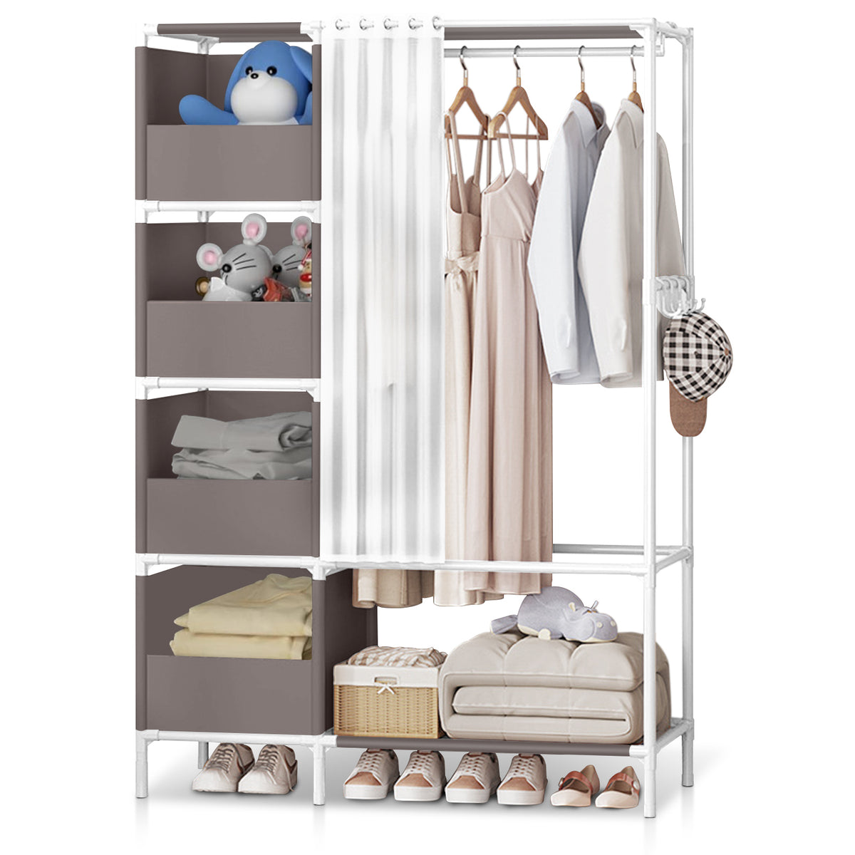 Portable Closet, Brochao Portable Wardrobe with 4 Storage Closet, Clothes Storage Cabinet with Curtain, for Living Room, Bedroom, Clothes Room