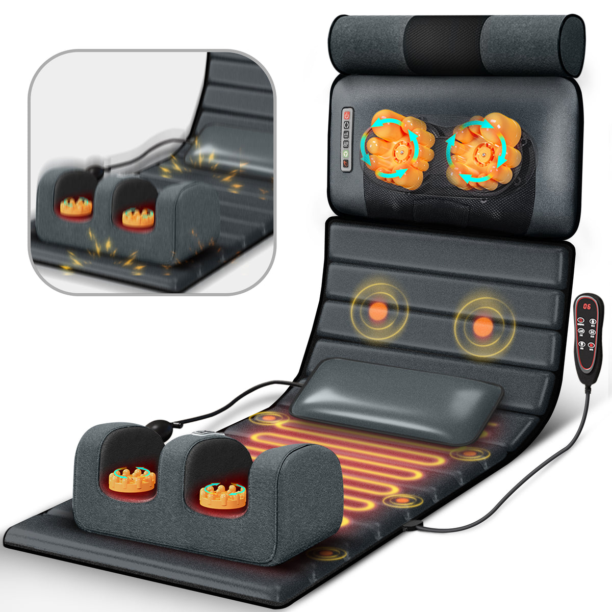Brochao Full Body Massage Mat with Heat, Foot Massager, Whole Body Vibration Massage Chair Pad Cushion with Detachable Shiatsu Neck Massage Pillow
