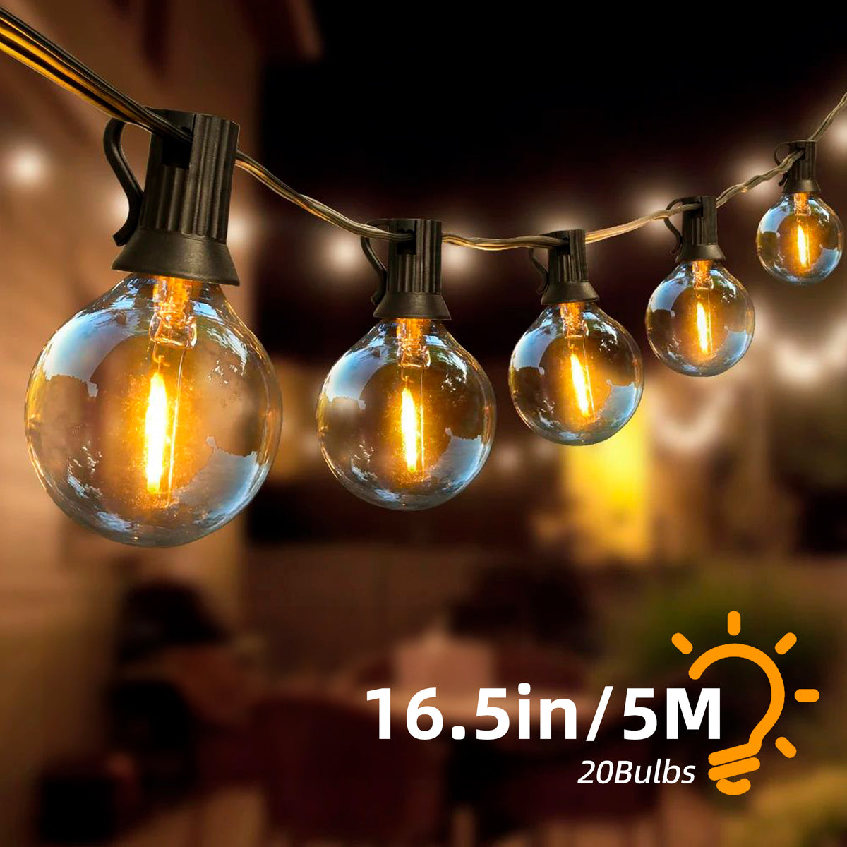 Brochao Christmas Outdoor String Lights Waterproof, Patio Lights for Christmas Tree Garden Yard Decor, with 20 Edison Bulbs, 16.5ft