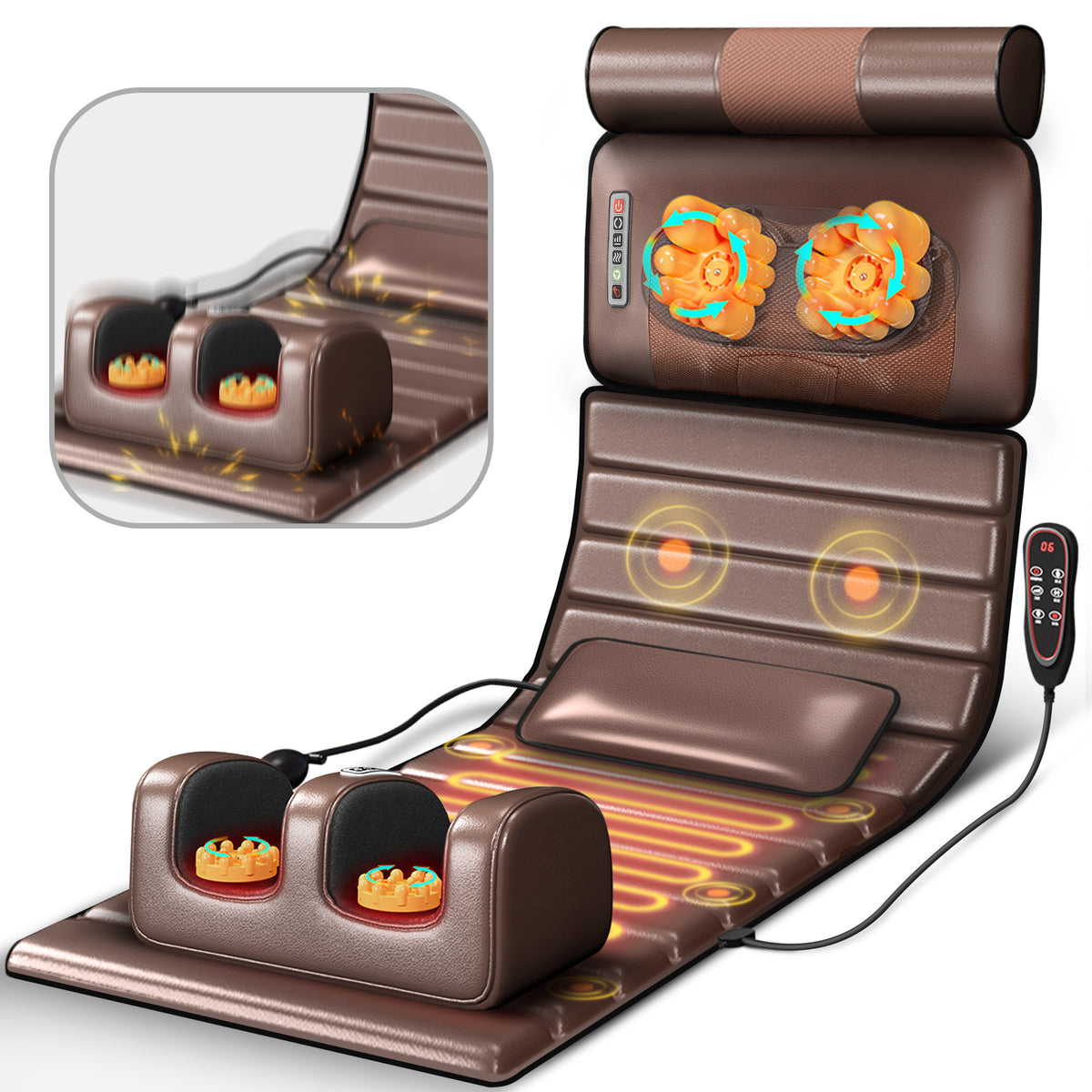 Brochao Full Body Massage Mat with Heat, Foot Massager, Whole Body Vibration Massage Chair Pad Cushion with Detachable Shiatsu Neck Massage Pillow