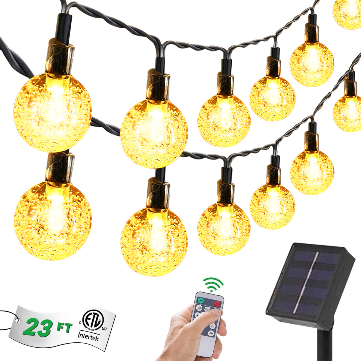 Brochao Solar String Lights Outdoor Waterproof Solar Power LED Patio Lights for Porch Garden Market Bistro, 50 Lights, 23 ft