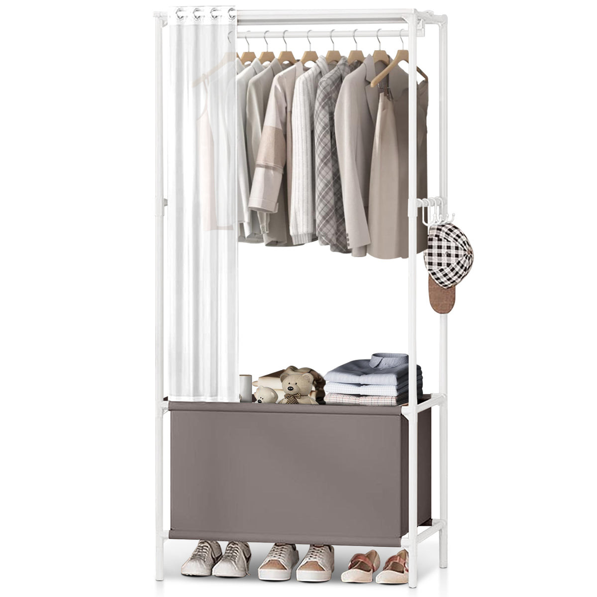 Portable Closet, Portable Wardrobe Storage Closet, Clothes Storage Cabinet with Curtain, for Bedroom, Clothes Room