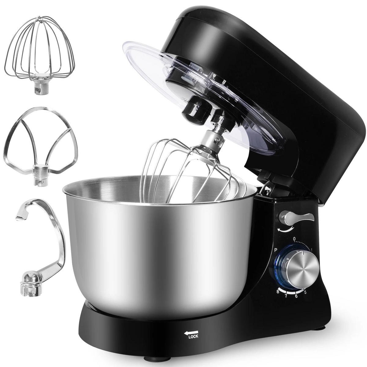 Brochao Stand Mixer, 5Qt 7-Speed with Dough Hook, Wire Whisk and Egg White Separator, Black