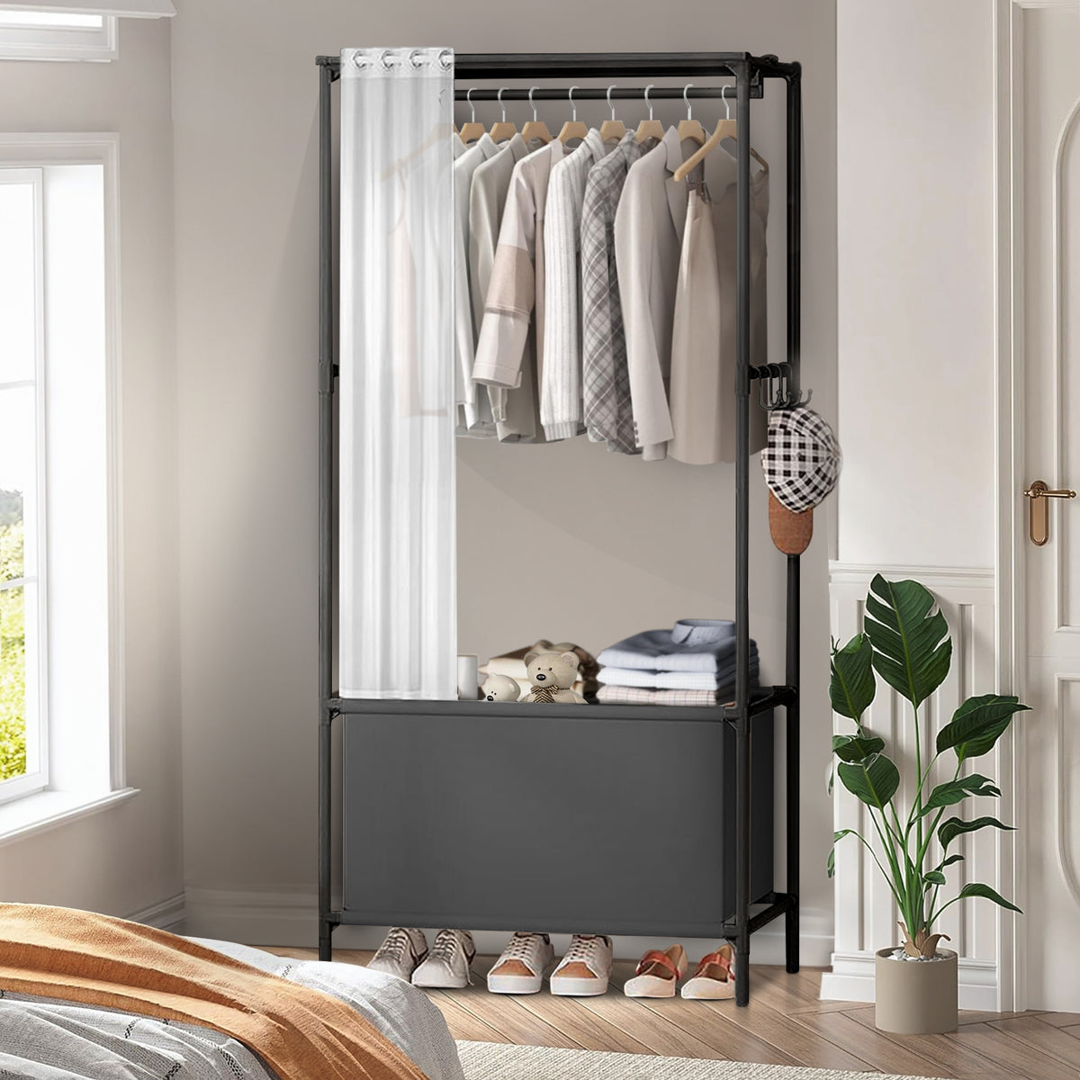 Portable Closet, Portable Wardrobe Storage Closet, Clothes Storage Cabinet with Curtain, for Bedroom, Clothes Room