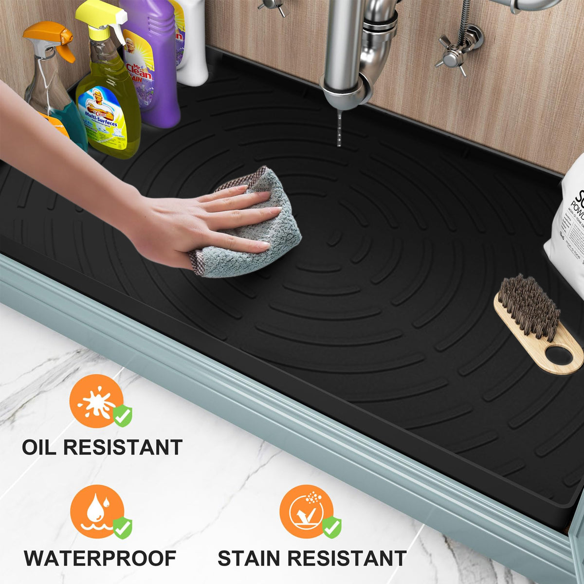 Under Sink Mat for Kitchen Waterproof, 34" x 22" Oil Resistant & Easy to Clean, Gray