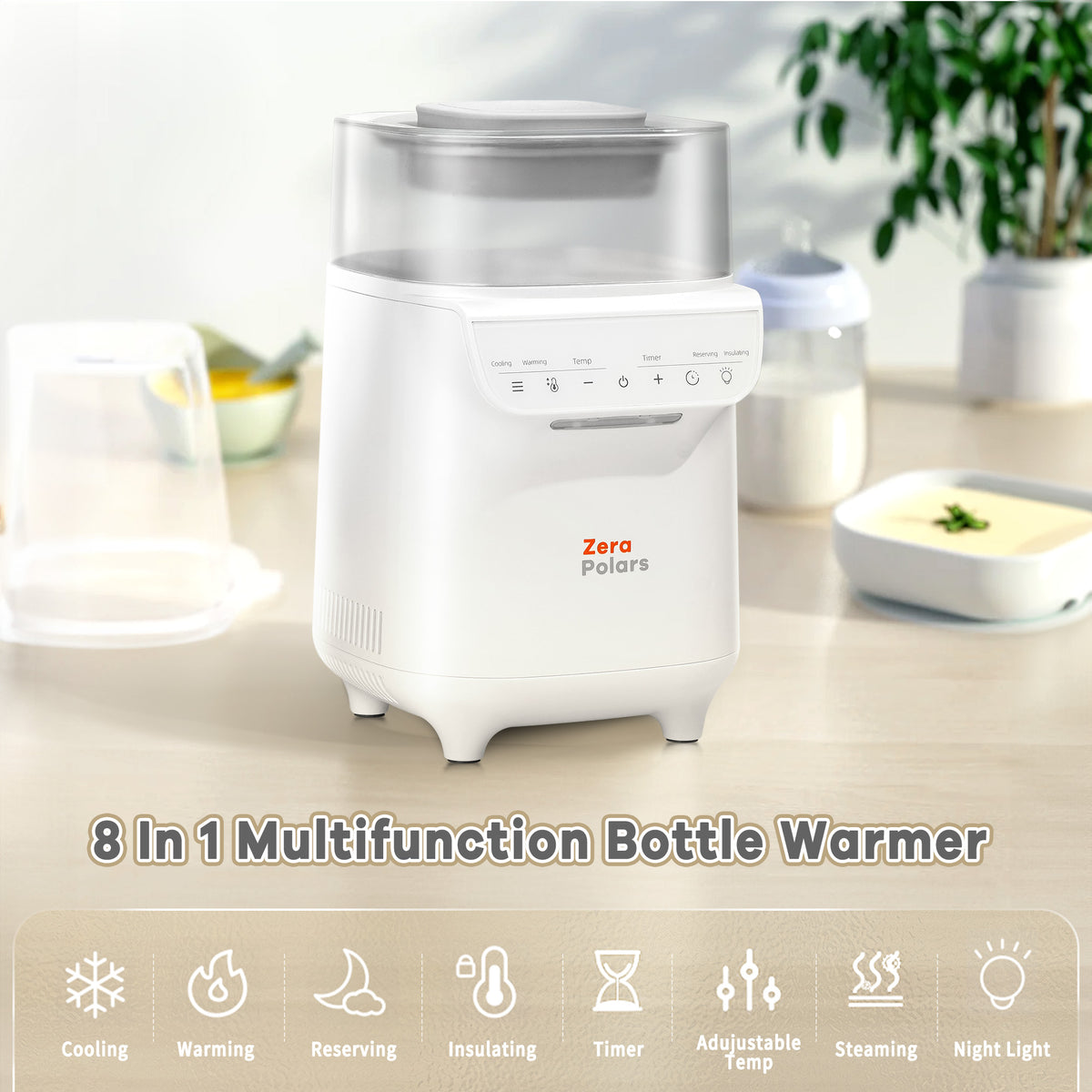 Baby Bottle Warmer, Zera Polars 6-in-1 Bottle Warmer for Breastmilk, Fast Baby Milk Warmer with Temperature Control, Refrigeration, Reserving and Timer, White