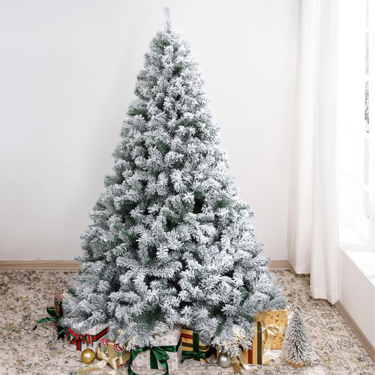 Brochao 7.9ft Snow Flocked Christmas Tree, Artificial PVC Xmas Pine Tree with 1100 Branch Tips, Outdoor Indoor Unlit Holiday Decor