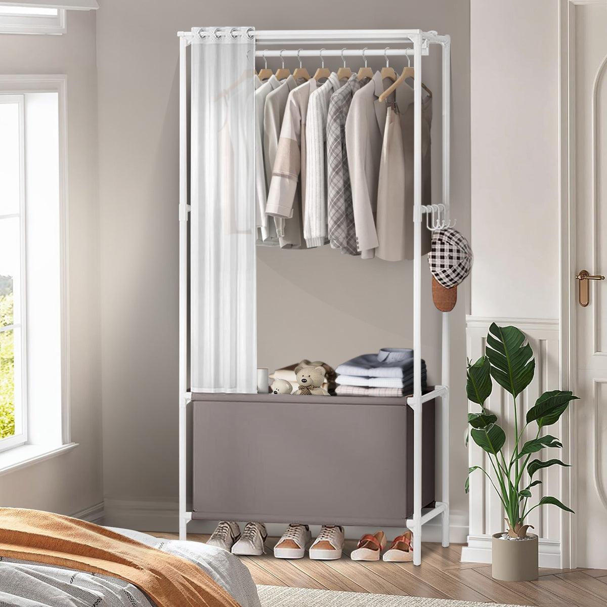 Portable Closet, Portable Wardrobe Storage Closet, Clothes Storage Cabinet with Curtain, for Bedroom, Clothes Room
