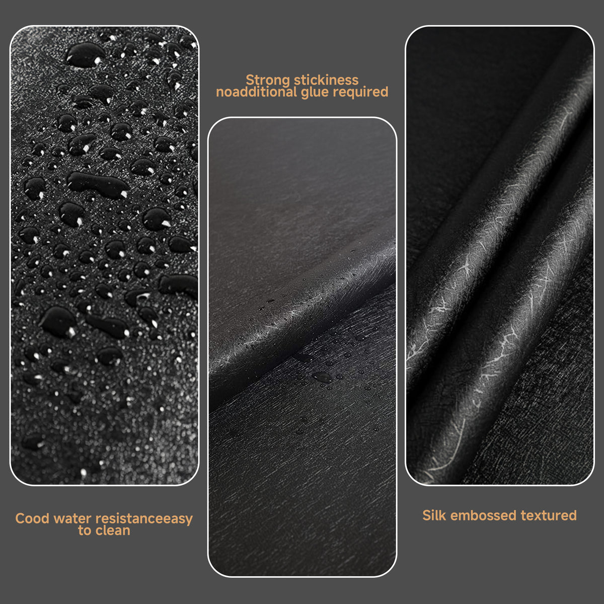 Brochao 17.7x118"Black Silk Peel and Stick Wallpaper Waterproof Embossed Self Adhesive Contact Paper Removable Cabinet Furniture Textured Wall Paper