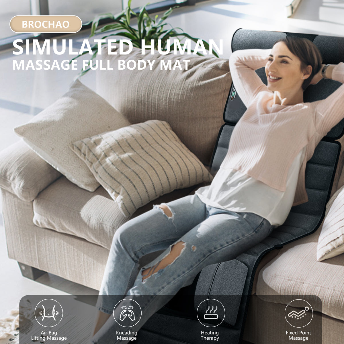Brochao Full Body Massage Mat with Heat, Foot Massager, Whole Body Vibration Massage Chair Pad Cushion with Detachable Shiatsu Neck Massage Pillow