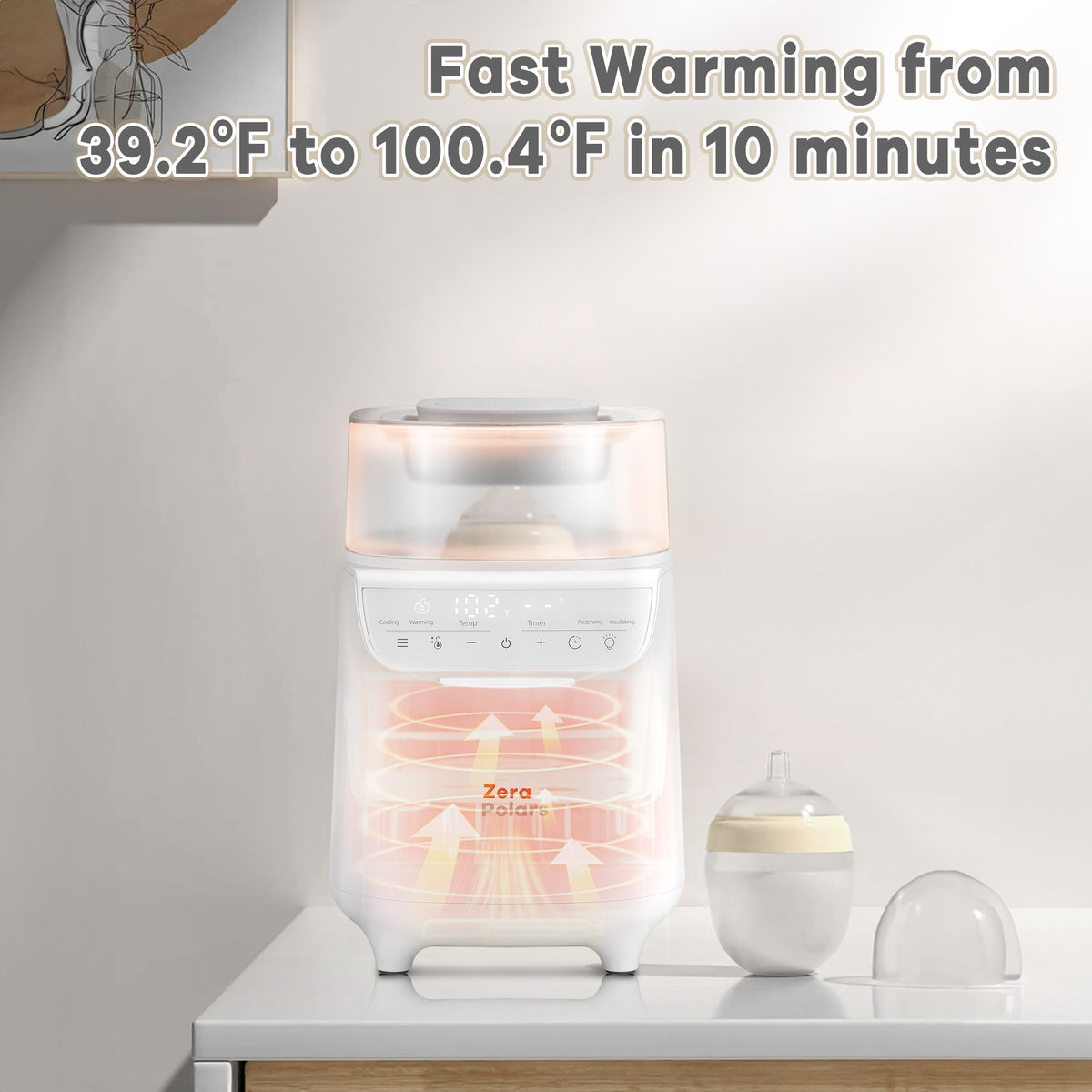 Baby Bottle Warmer, Zera Polars 6-in-1 Bottle Warmer for Breastmilk, Fast Baby Milk Warmer with Temperature Control, Refrigeration, Reserving and Timer, White