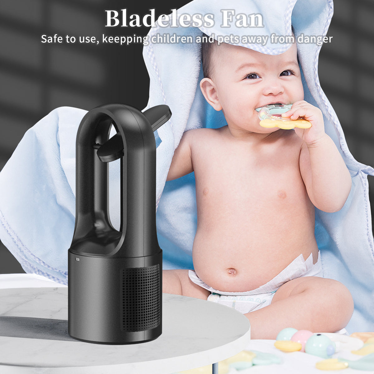 Bladeless Fan with LED Light, 13 inch Personal Desk Fan, with 6 Speeds and 3 Light Modes, for Bedroom Home Office Desktop