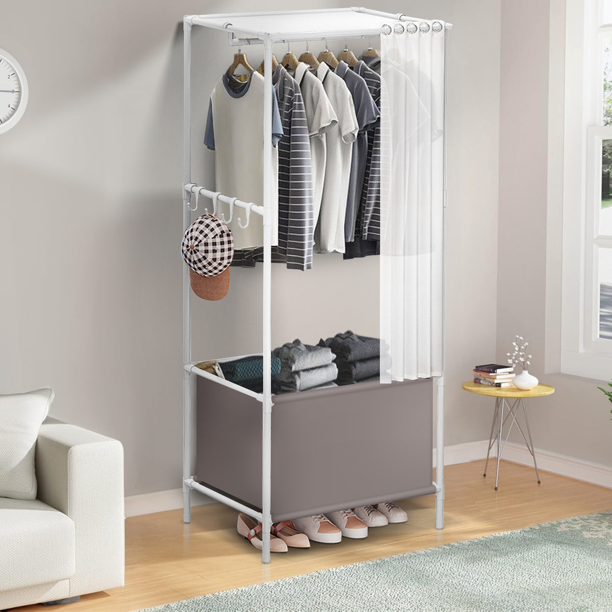 Portable Closet, Portable Wardrobe Storage Closet, Clothes Storage Cabinet with Curtain, for Bedroom, Clothes Room