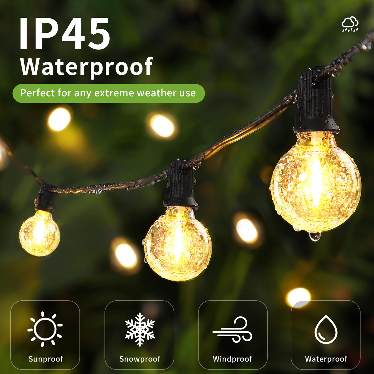 Brochao Solar String Lights Outdoor Waterproof Solar Power LED Patio Lights for Porch Garden Market Bistro, 50 Lights, 23 ft