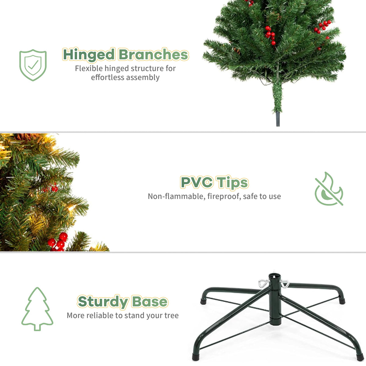 Christmas Tree, Brochao 7.9ft Pre-Lit Artificial Christmas Tree with 480 LED Lights 8 Modes and 1450 Branch Tips for Home Party Holiday Decoration