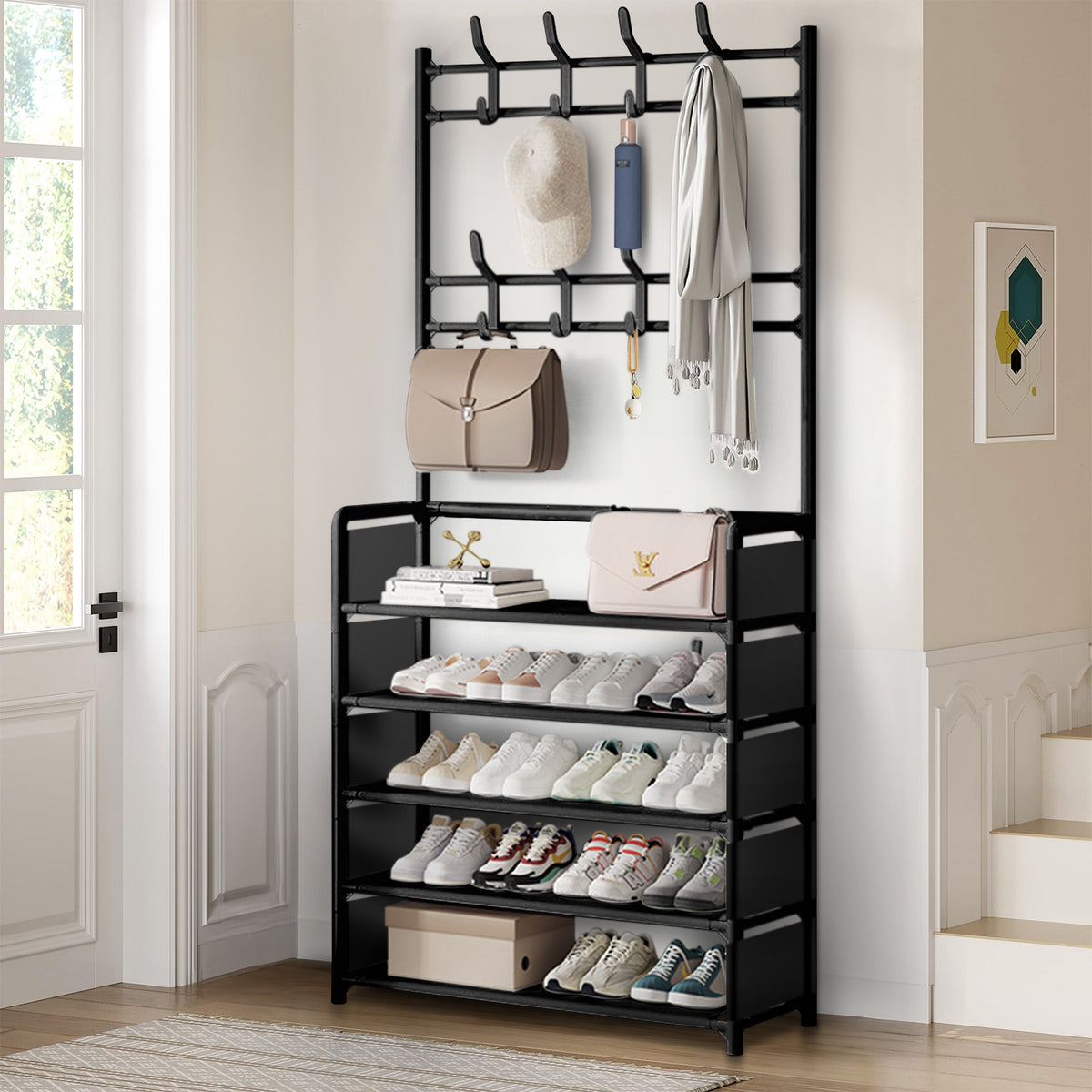 Brochao 5-Tier Dust-Proof Freestanding Shoe Rack, Black
