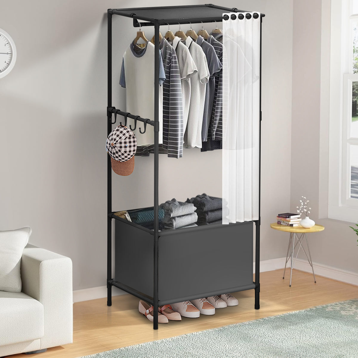 Portable Closet, Portable Wardrobe Storage Closet, Clothes Storage Cabinet with Curtain, for Bedroom, Clothes Room