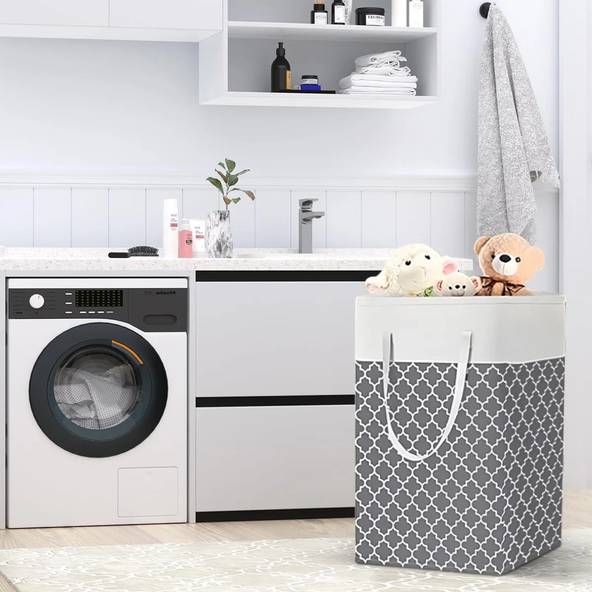 Collapsible Laundry Hamper 75 L, Waterproof Clothes Storage Hampers Oxford Cloth with Handles ,Clover