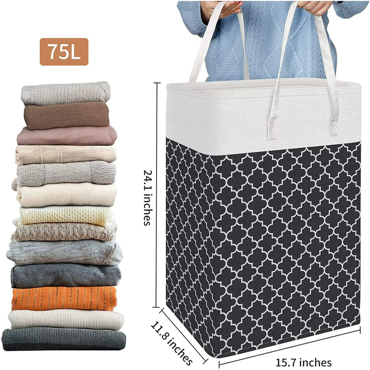 Collapsible Laundry Hamper 75 L, Waterproof Clothes Storage Hampers Oxford Cloth with Handles ,Clover