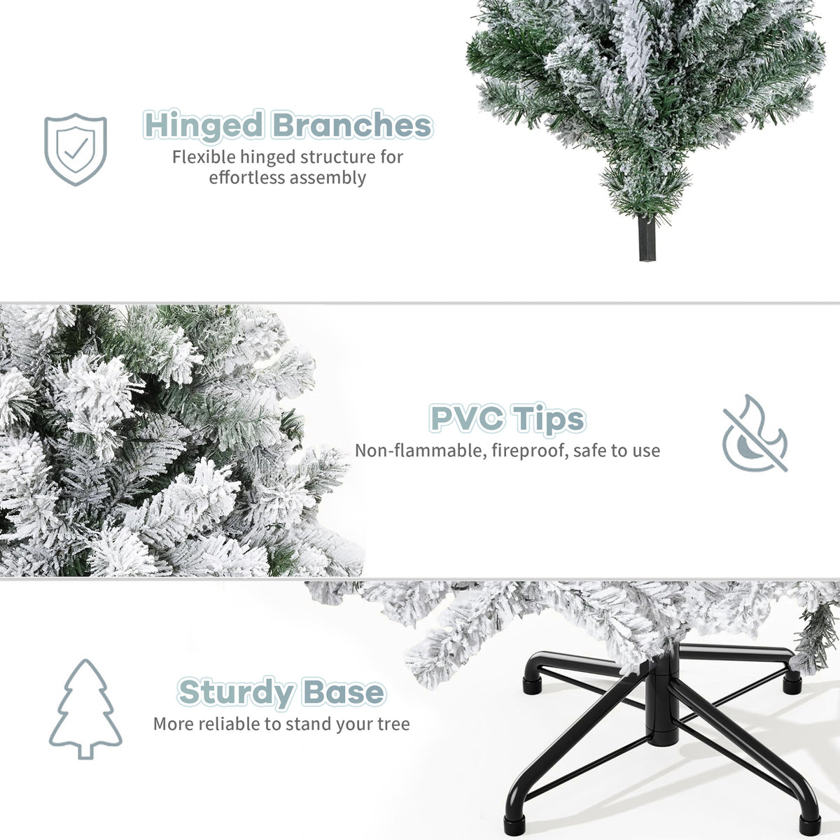 Brochao 7.9ft Snow Flocked Christmas Tree, Artificial PVC Xmas Pine Tree with 1100 Branch Tips, Outdoor Indoor Unlit Holiday Decor