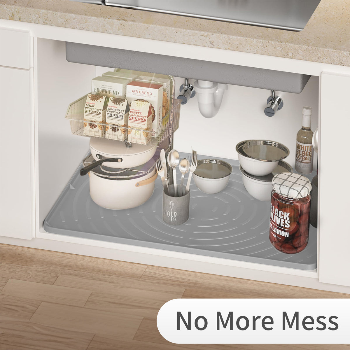 Under Sink Mat for Kitchen Waterproof, 34" x 22" Oil Resistant & Easy to Clean, Gray