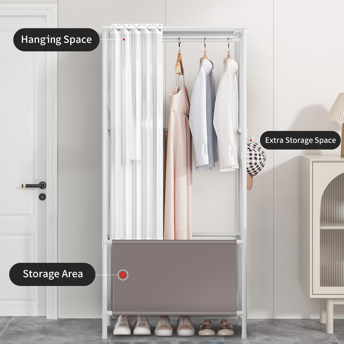 Portable Closet, Portable Wardrobe Storage Closet, Clothes Storage Cabinet with Curtain, for Bedroom, Clothes Room