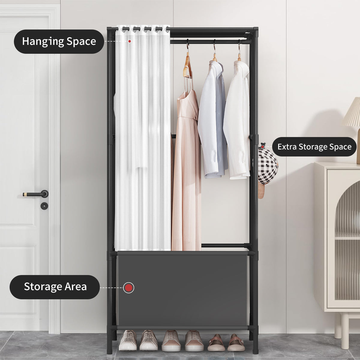 Portable Closet, Portable Wardrobe Storage Closet, Clothes Storage Cabinet with Curtain, for Bedroom, Clothes Room