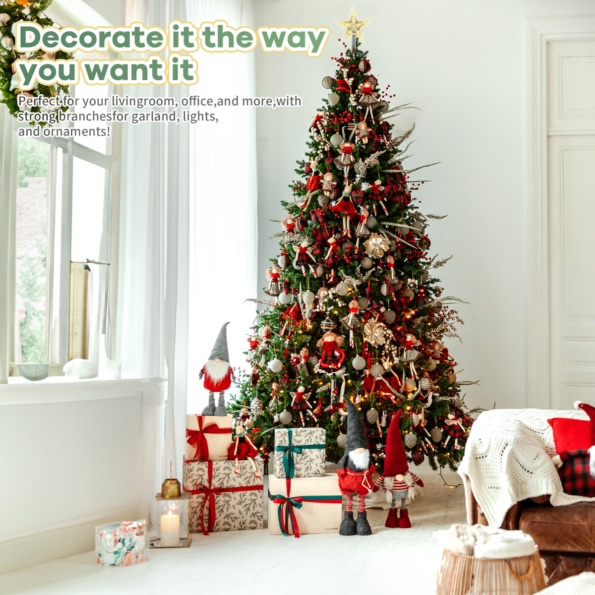 Christmas Tree, Brochao 7.9ft Pre-Lit Artificial Christmas Tree with 480 LED Lights 8 Modes and 1450 Branch Tips for Home Party Holiday Decoration