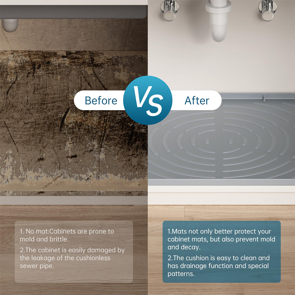 Under Sink Mat for Kitchen Waterproof, 34" x 22" Oil Resistant & Easy to Clean, Gray
