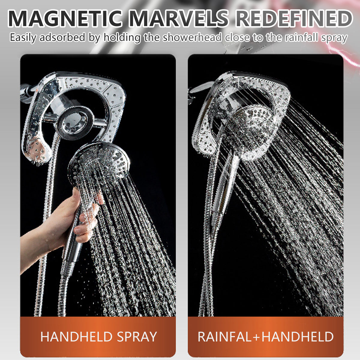 High Pressure Shower Heads, Brochao 7.1Inch 2 in 1 Rainfall Shower head & Handheld Showers with Magnetic Docking System, 6 Function Handheld Shower Head
