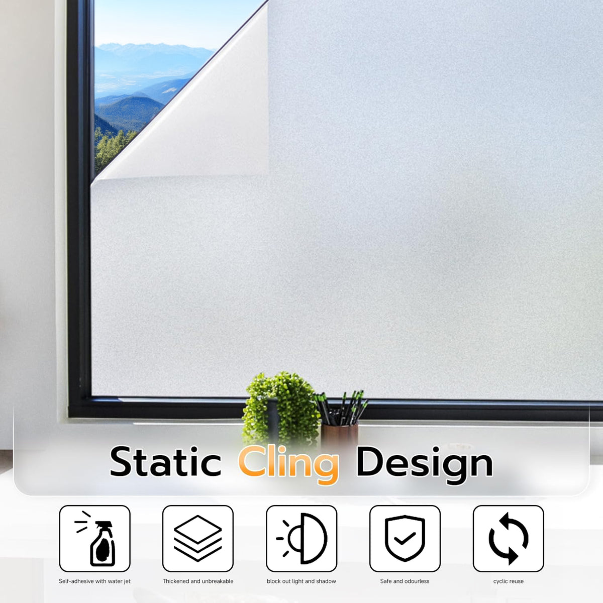Brochao 17.7"x 78.7" Window Privacy Film, Frosted Glass Window Film, Static Cling Window Sticker, Non-Adhesive Window Clings for Home, Bathroom, Office