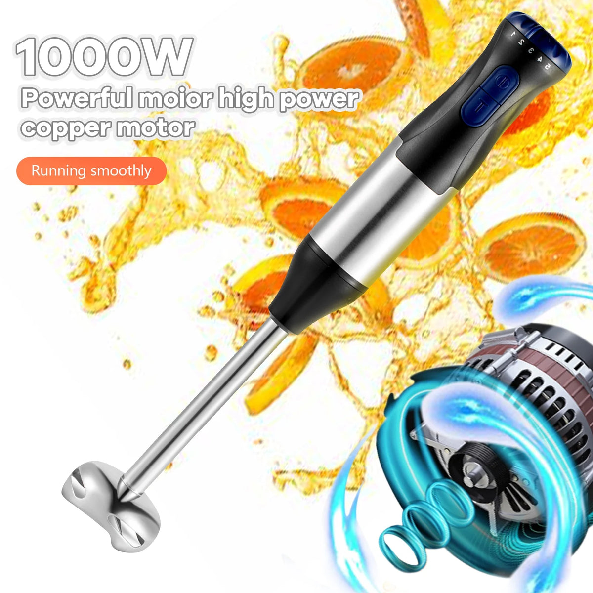 4-in-1 Immersion Blender, Titanium Steel Blades 1000 Watts, 5-Position and Turbo Mode Stick with Whisk, Food Processor, Beaker