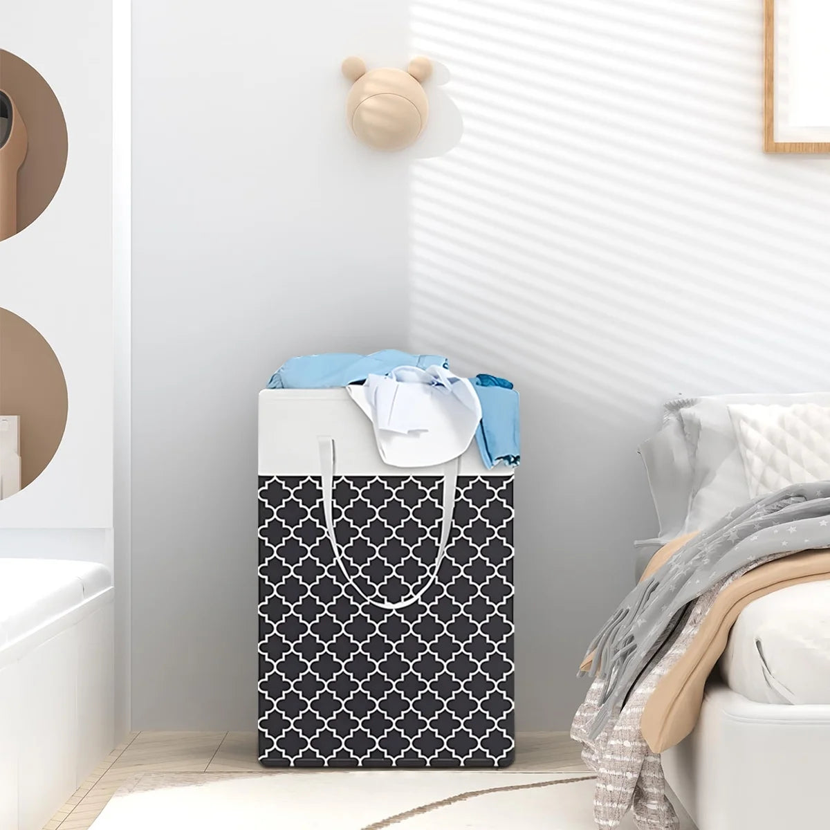 Collapsible Laundry Hamper 75 L, Waterproof Clothes Storage Hampers Oxford Cloth with Handles ,Clover