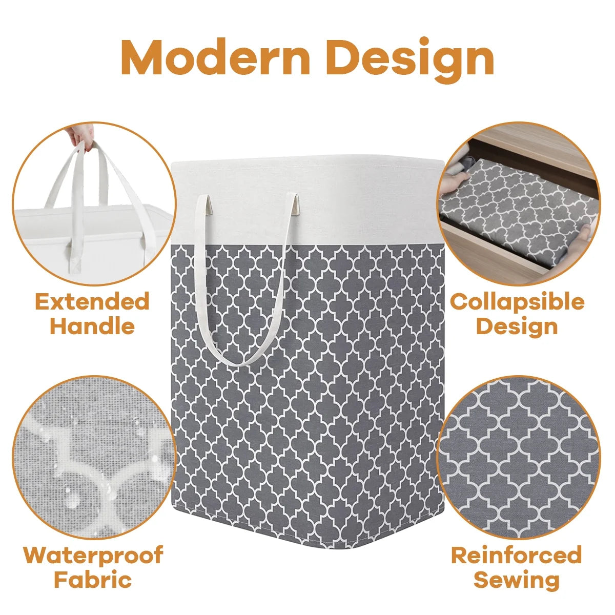 Collapsible Laundry Hamper 75 L, Waterproof Clothes Storage Hampers Oxford Cloth with Handles ,Clover