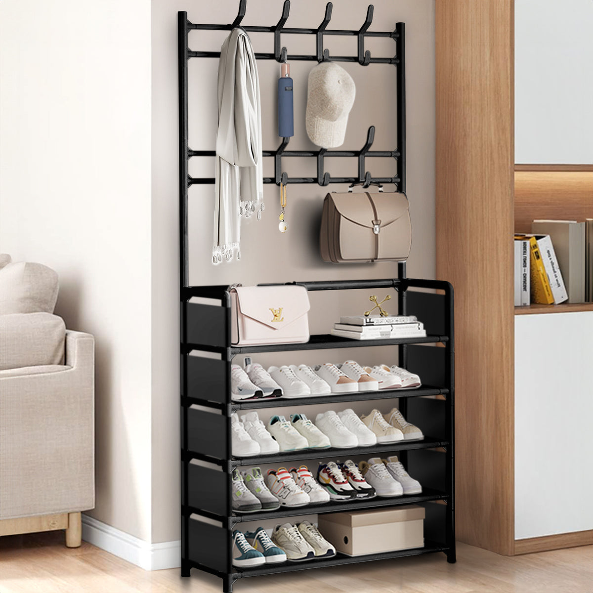 Brochao 5-Tier Dust-Proof Freestanding Shoe Rack, Black