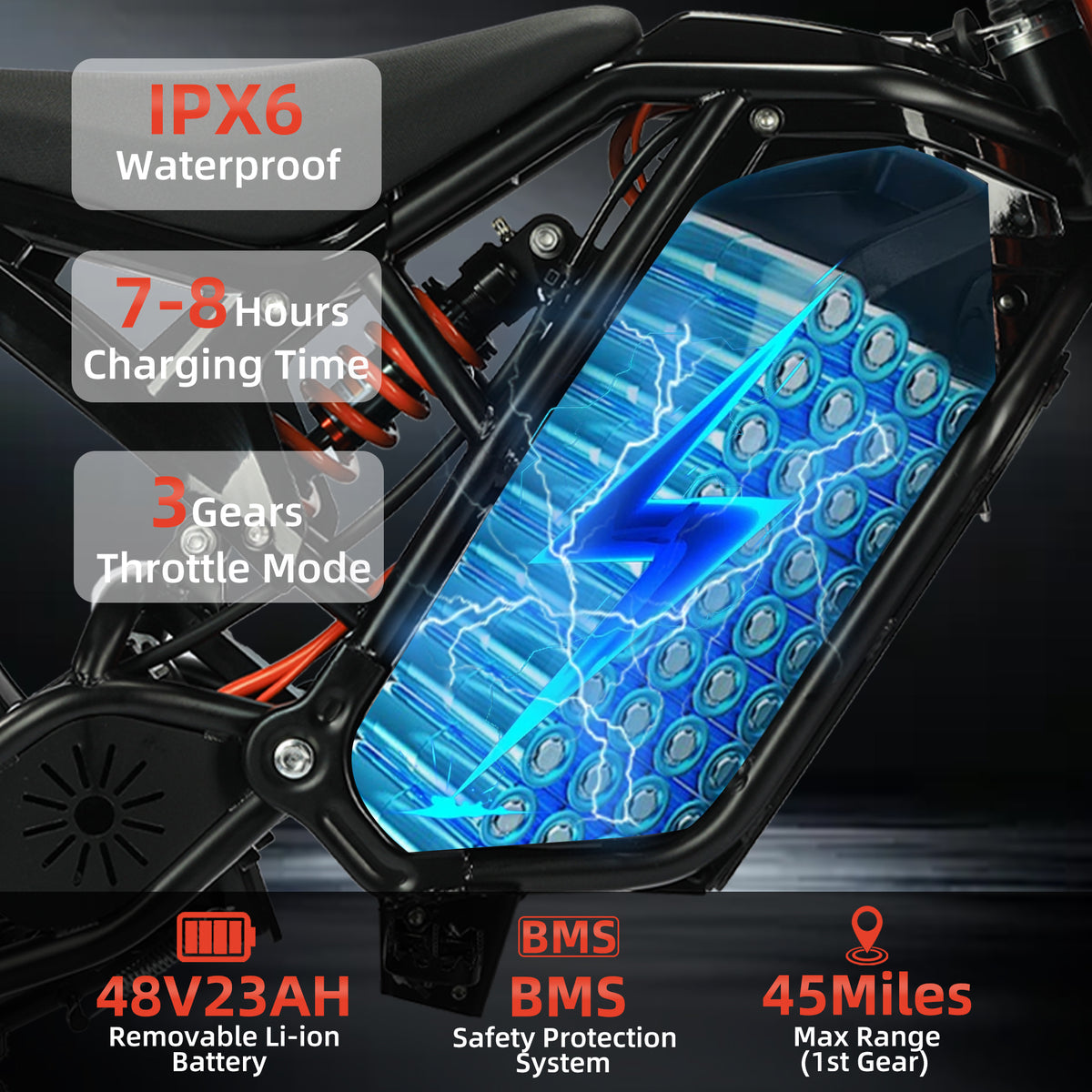 Brochao E Bikes 2500W/4000W Electric Dirt Bike for Teens & Adults - 37/40MPH Off-Road EBike, 60V 20.8AH Removable Battery